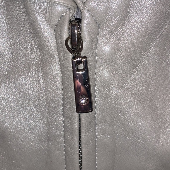 Leather White House Black Market Moto Zip Jacket Diamond Detail Large Cream Tan